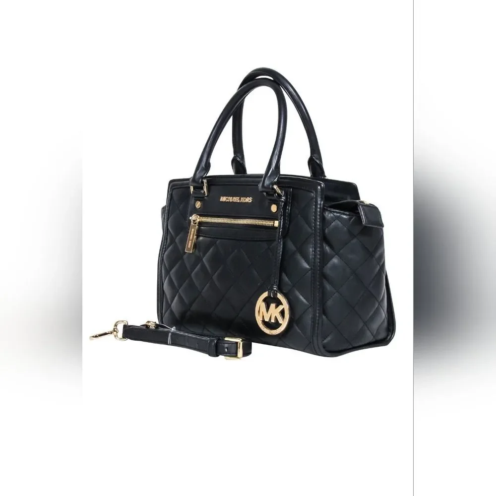Michael Kors Quilted Selma Convertible Black Satchel Laptop Tote Bag